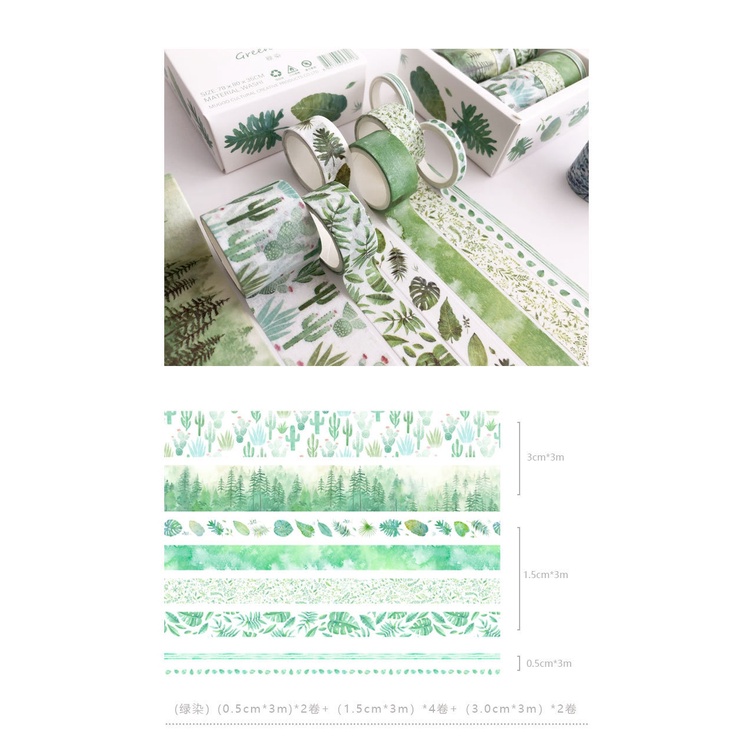 Bộ 8 cuộn băng keo giấy washi hình cánh hoa nhiều kích thước khác nhau dùng trang trí sổ tay diy