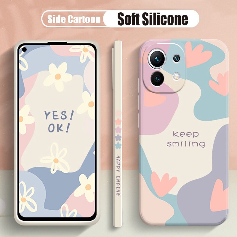Ốp Điện Thoại Silicon Hình Hoa Có Dây Đeo Cho Xiaomi Mi 11 Lite 5G NE 12 12X Mi 11T 10T Pro Redmi Note 10 11S 9 9S 10S Pro Max