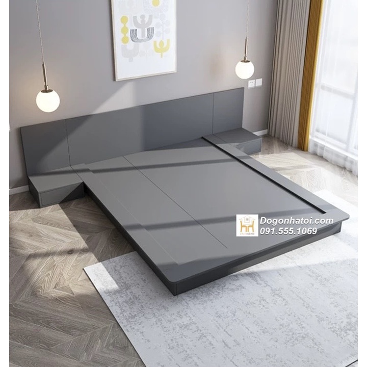 Giường Ngủ Bệt Sàn Kiểu Nhật Liền Tủ Đầu Giường Gỗ MDF Giá Rẻ - GN629