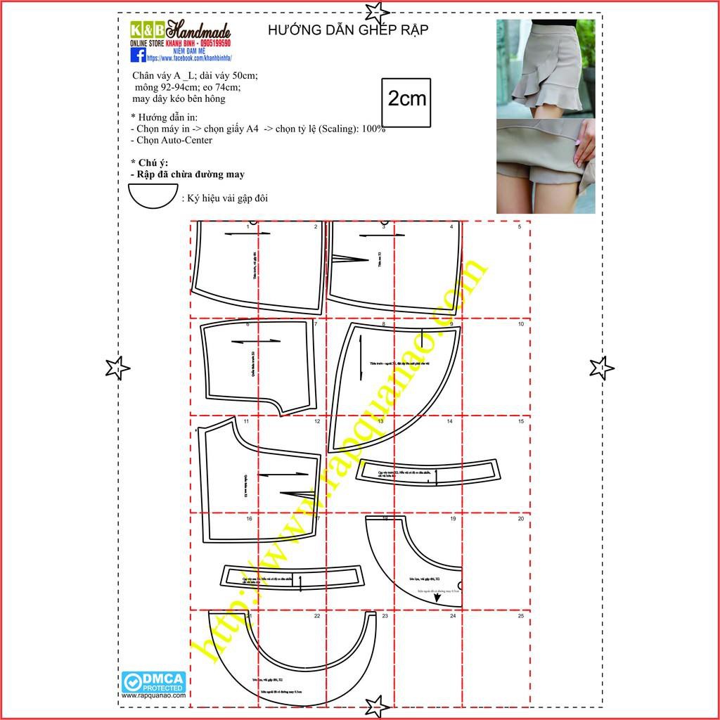 [GIÁ GỐC] Rập chân váy có quần bên trong - Rập giấy mã 725 (Bản vẽ)