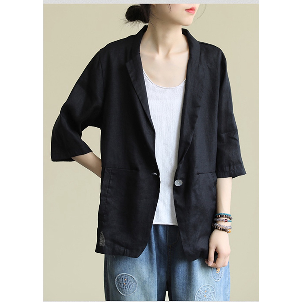 Áo vest blazer linen tay lỡ túi chéo