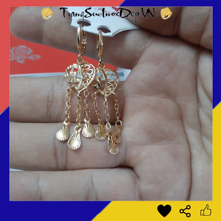 Bông tai nữ trái tim tòn ten màu vàng phong cách Hàn Quốc đem lại vẻ đẹp xinh xắn cho người đeo, dễ phối đồ