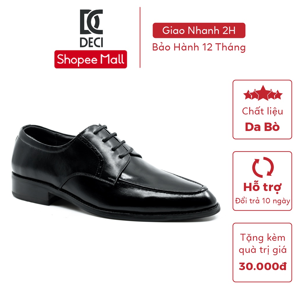 Giày da nam công sở đen DECI đế gỗ da bò cao cấp PHIP-32