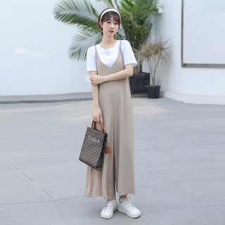 Jumpsuit lụa lạnh 2 màu thiết kế mỏng ống rộng thoải mái