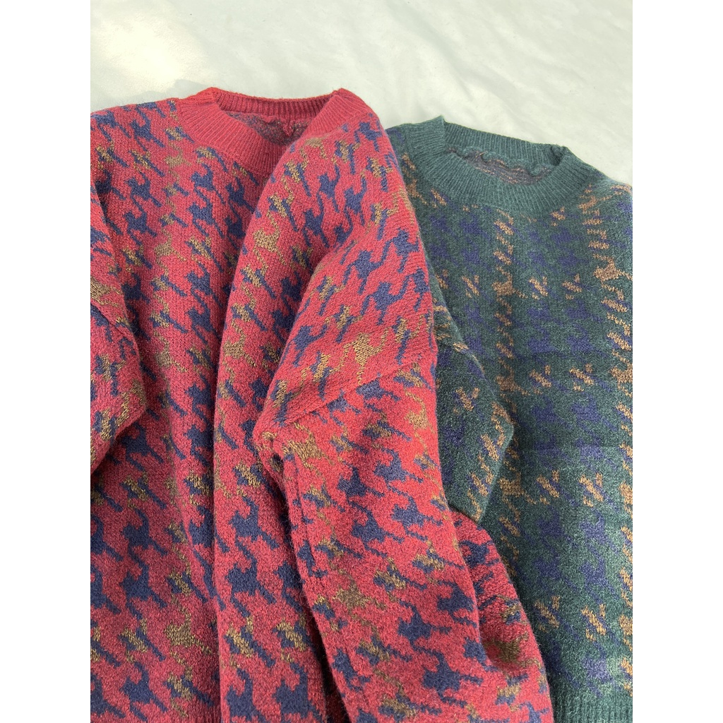 Áo len cổ tròn hoạ tiết ziczac 2 màu vintage, Áo len đỏ giáng sinh, noel - Xưởng May Hạnh Hồng | BigBuy360 - bigbuy360.vn