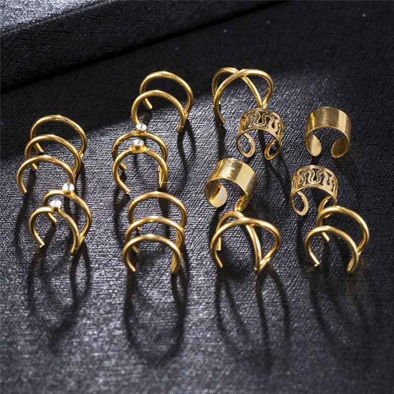 Set 12 Bông Tai Kẹp Sụn Tròn Bằng Kim Loại Màu Vàng Đơn Giản Thời Trang Cho Nữ