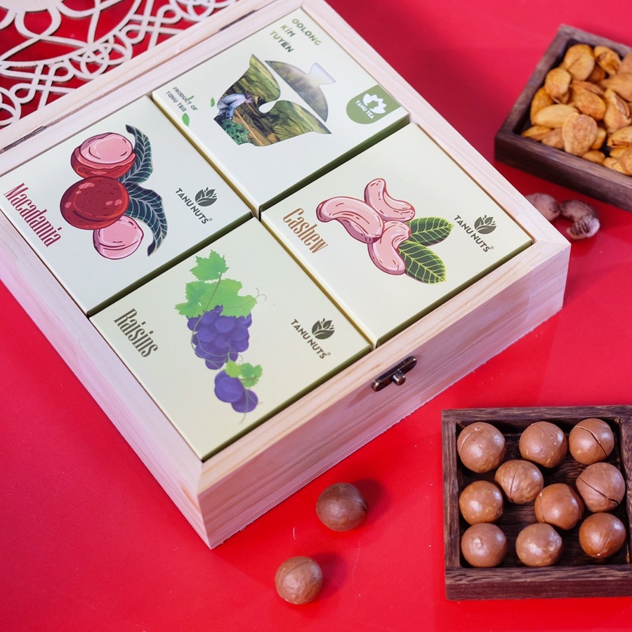 Hộp quà tết cao cấp An Khang TANU NUTS, set quà tặng tết hạt dinh dưỡng sang trọng