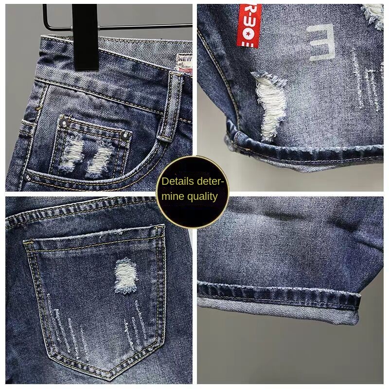 Quần jeans lửng rách gối thời trang dành cho nam