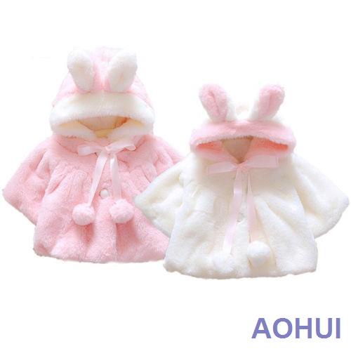 Áo ấm phối lông có nón trùm hình tai thỏ xinh xắn dành cho bé gái