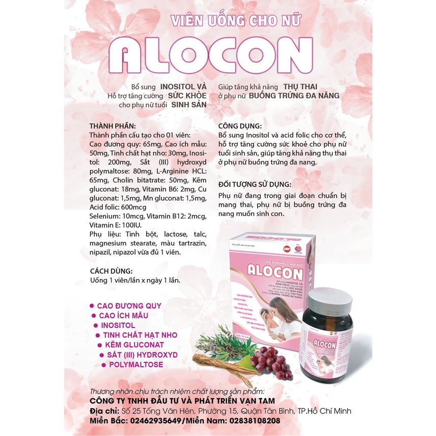 Viên uống tăng khả năng thụ thai Alocon Nữ Vạn Tam giúp điều hòa kinh nguyệt tránh sảy thai và vô sinh hiếm muộn