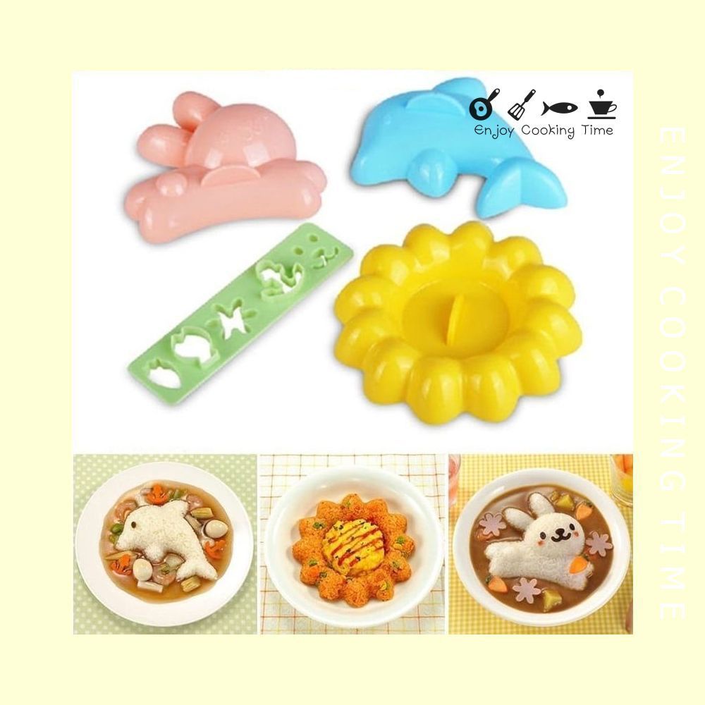 Khuôn ép cơm bento hình thú cá heo, hoa, thỏ cho bé ăn dặm hàng xuất Nhật
