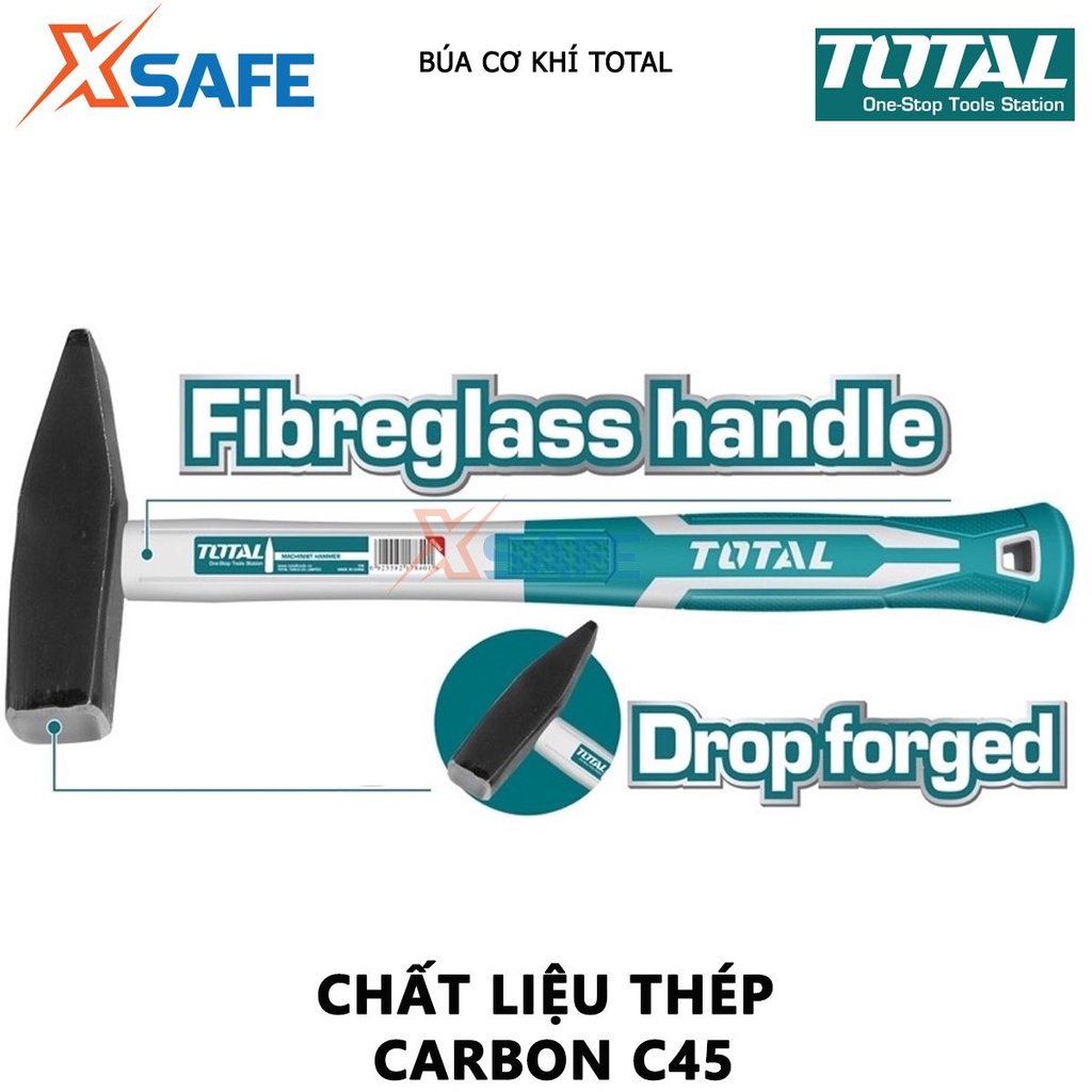 Búa đinh đầu dẹp vuông TOTAL | Búa cơ khí Trọng lượng 100g - 2kg, Thép carbon C45, chịu nhiệt, đầu được đúc rèn nguyên