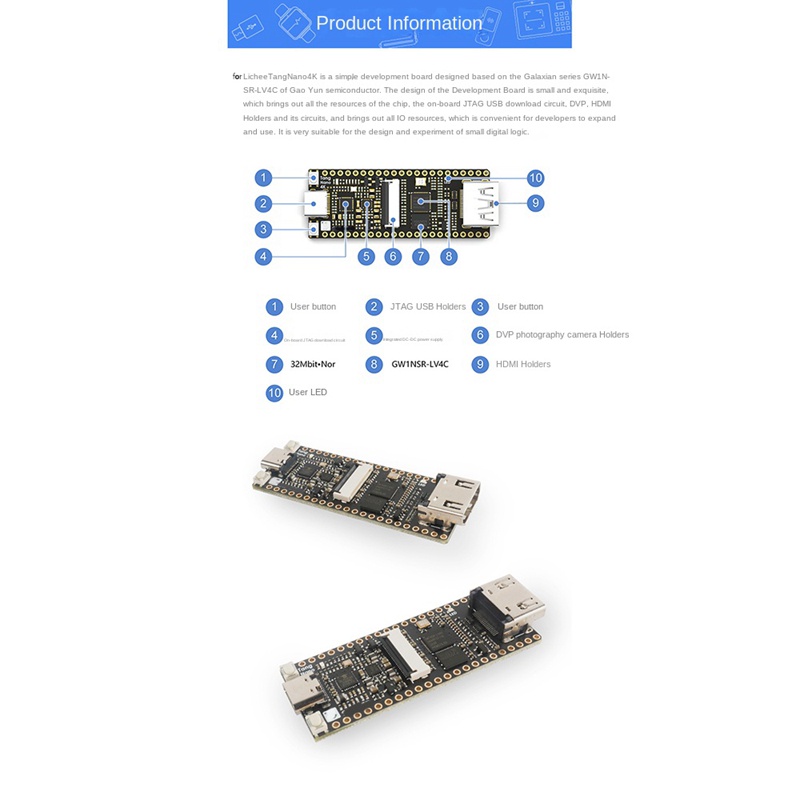 Bảng Mạch Nano 4K GW1NSR-LV4C Cortex-M3 Gaoyun FPGA GoAI Hỗ Trợ Camera OV2640