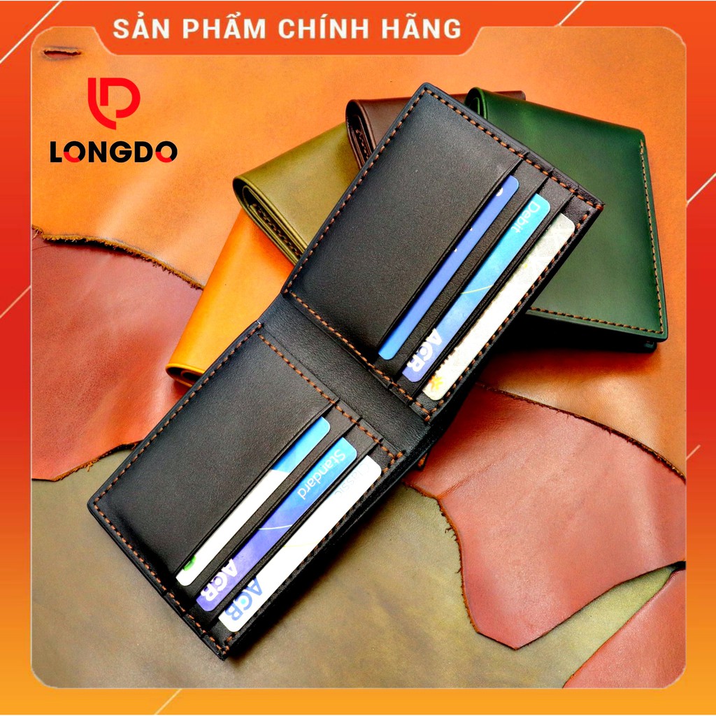 Ví da bò may thủ công cao cấp - Cam kết 100% da bò thật - Ví ngang - Hàng chính hãng thương hiệu Longdo Leather - B01