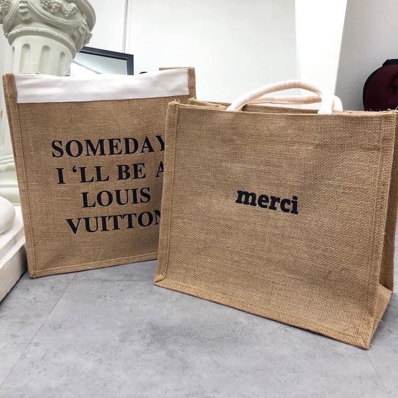 Túi cói vintage đi biển Merci - SOMEDAY xách tay nữ size lớn vải bố lanh cao cấp Hàn Quốc siêu hot 2021 Tuidepstore