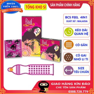 [Bán sỉ ] Bao cao su kéo dài thời gian Feel 4 in 1 gân gai nổi li ti hộp 12 cái