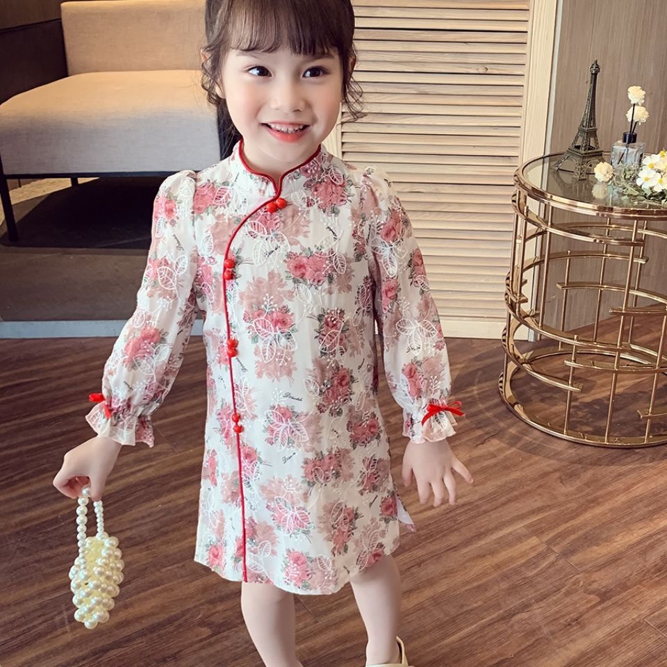 Đầm Sườn Xám Tay Dài Phong Cách Trung Hoa Xinh Xắn Cho Bé Gái One