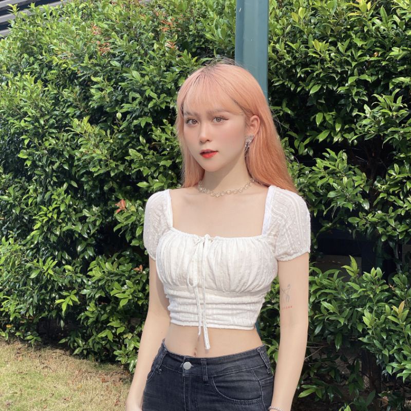 Áo Chloe croptop rút dây buộc nơ ngực