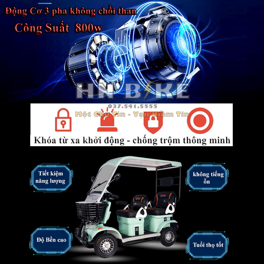 XE ĐIỆN 4 BÁNH MINIBUS FUKUO, BẢN 2022 ĐỘNG CƠ NÂNG CẤP 1200W