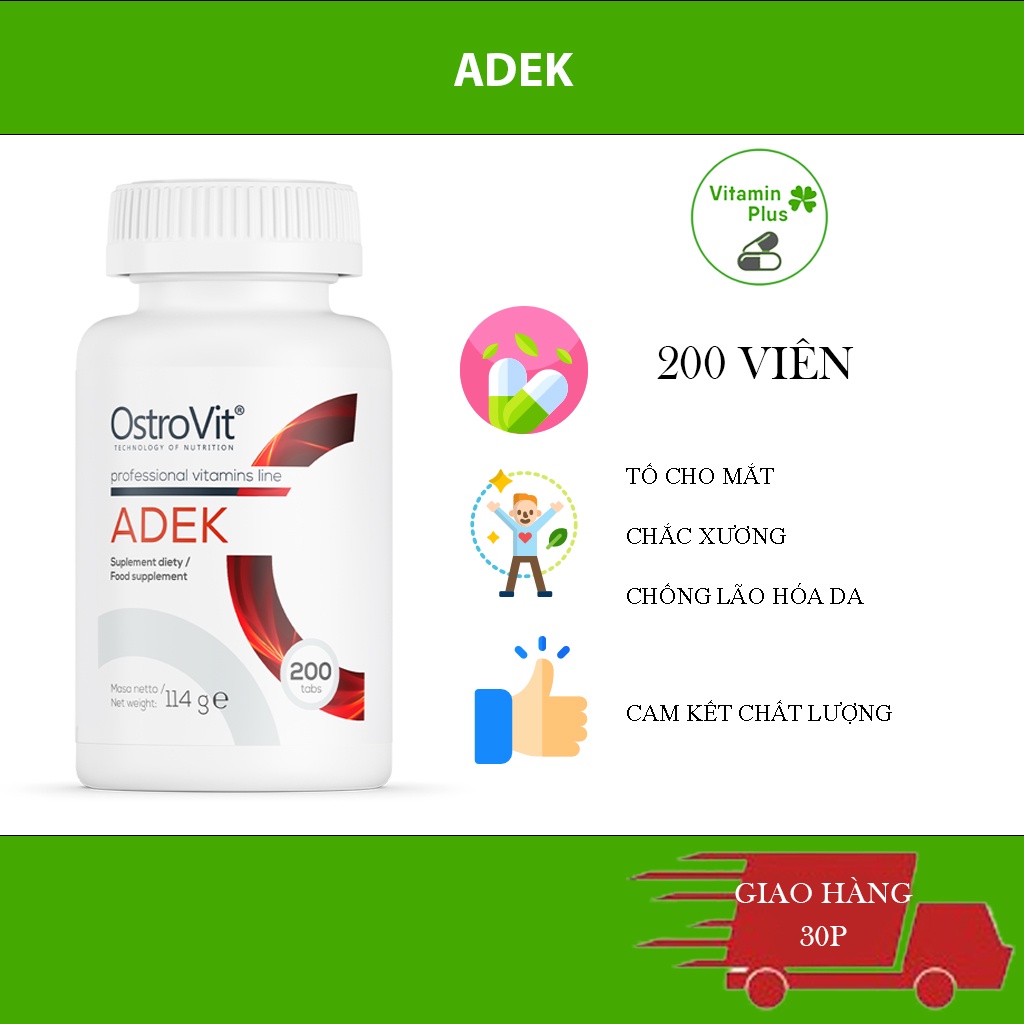 Ostrovit ADEK Bổ Sung Vitamin A, D, E, K Tốt Cho Mắt, Da, Tim Mạch, Xương Khớp (200 Viên)