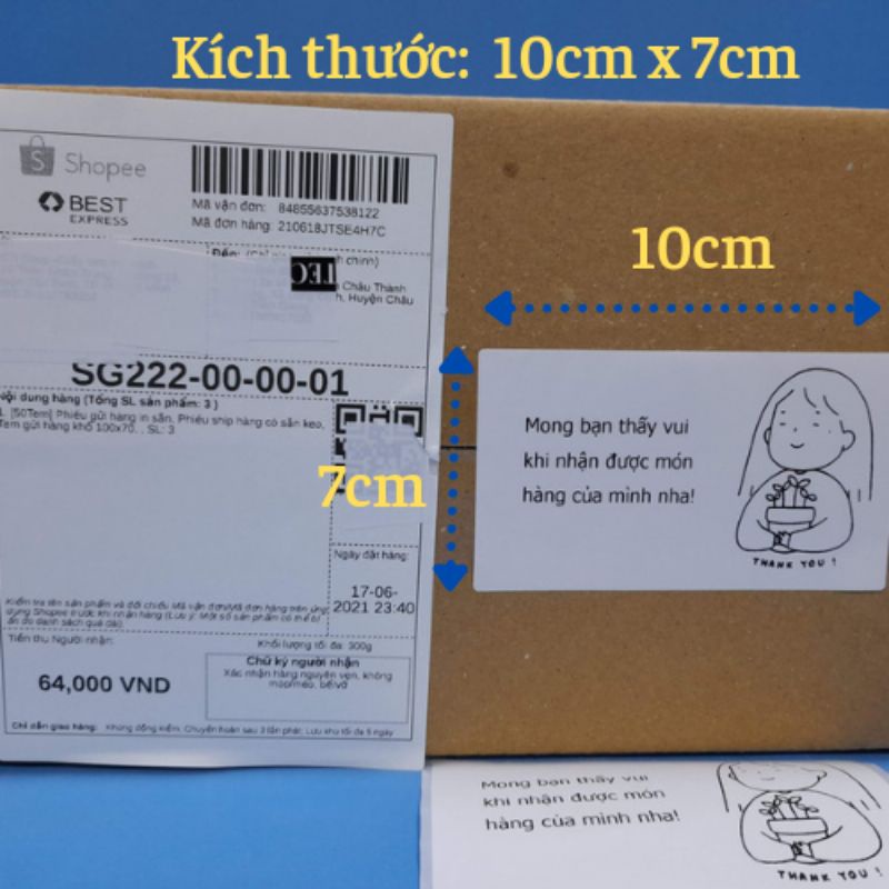 100 Tem dán cảm ơn khách hàng kích thước 10cmx7cm