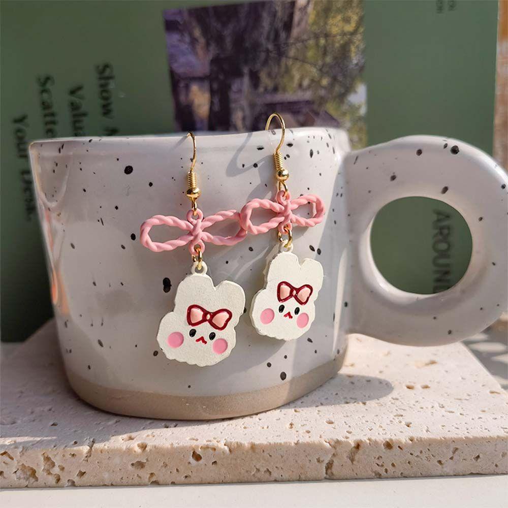 Khuyên Tai Acrylic Hình Tròn Họa Tiết Thỏ / Gấu Khoét Lỗ Thời Trang Dự Tiệc Cho Nữ