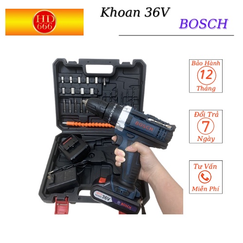 Máy Khoan Bắn Vít Dùng Pin Bosch 36V- máy khoan 3 chức năng có búa- Tặng Bộ Phụ Kiện 24 Chi Tiết