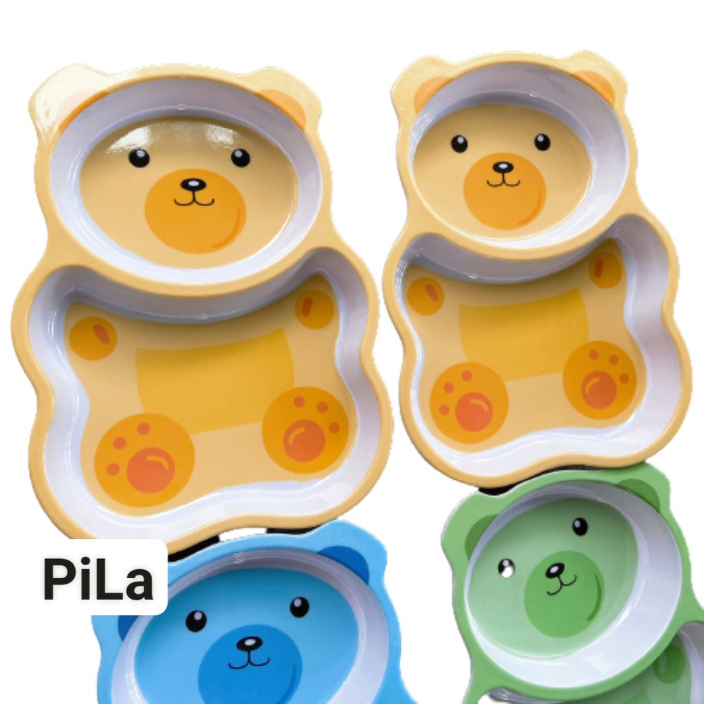 Khay Tập Ăn Em Bé 2 Ngăn Hình Gấu Dày