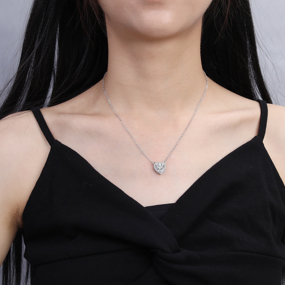 PANDORA Vòng cổ Bạc 925 Mặt Trái Tim Đính Đá Cz Thời Trang