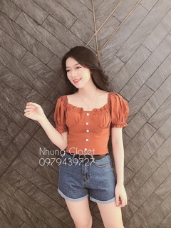 Áo sơ mi croptop trễ vai