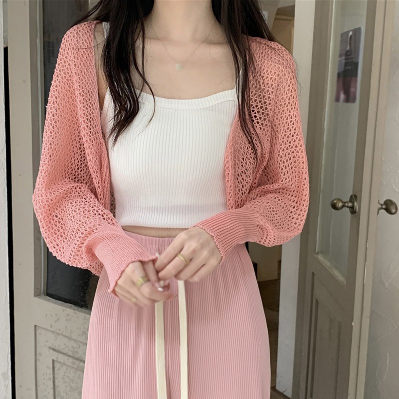 Áo Khoác Cardigan Dệt Kim Tay Dài Chống Nắng Màu Sắc Đơn Giản Cho Nữ