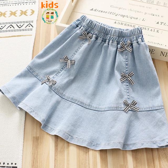 Chân Váy Denim Dáng Chữ A Lưng Cao Màu Trơn Thời Trang Mùa Hè Hàn Quốc Cho Bé Gái 3-5-8-10-12-13 Tuổi 2022