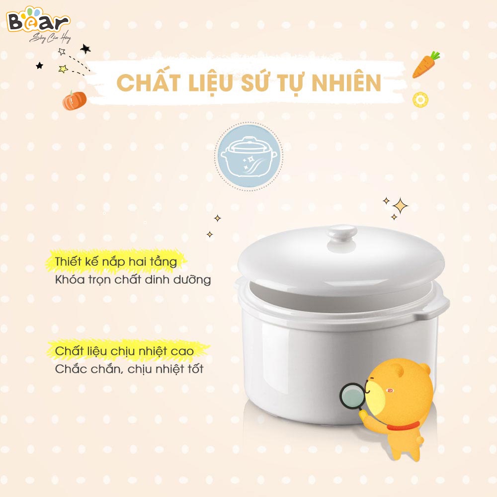 Combo Nồi Nấu Chậm 2,5L Bear SUBE003 Tiếng Việt và Máy Xay Ăn Dặm 0,6L Bear B06V1 nấu cháo, chưng yến Chính hãng