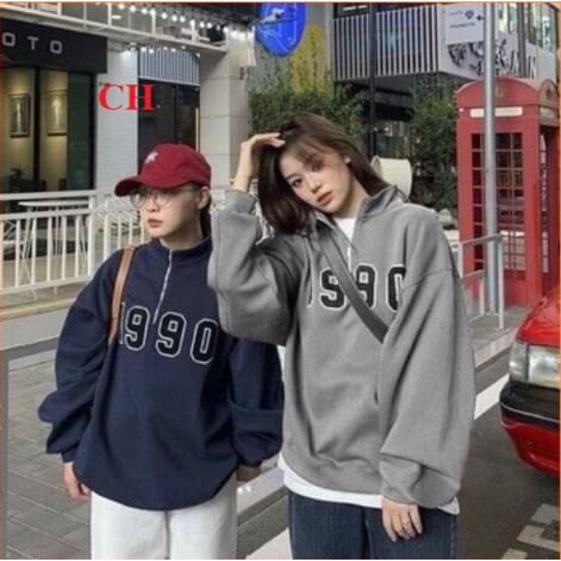 Áo Sweater Nỉ Cotton Khóa Cổ tay bồng 1990 thun hoodie form rộng UlzzangChất đẹp Không Bai xù Trend 2022