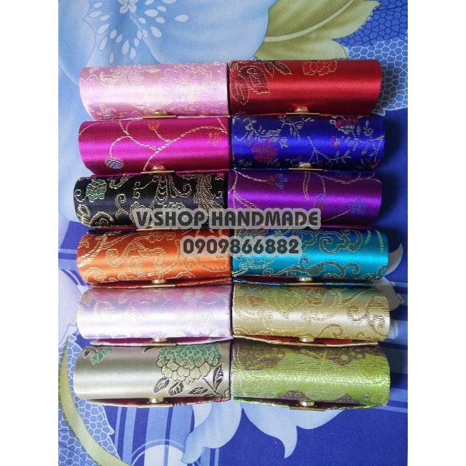 Hộp gấm đựng son có gương loại 1 son