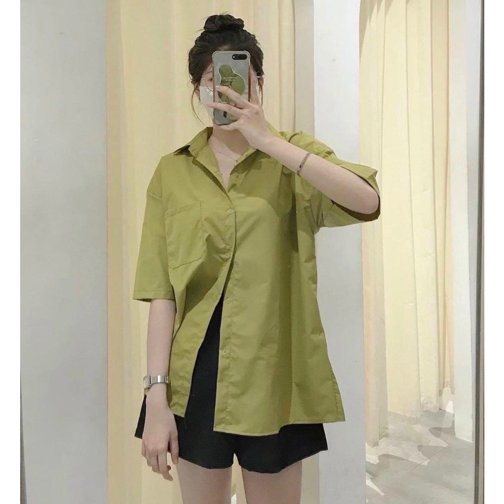 Áo Sơ Mi Nữ Tay Lỡ Form Rộng Trơn 0 Không Túi Nhiều Màu Beveda Đi Học Sinh Viên