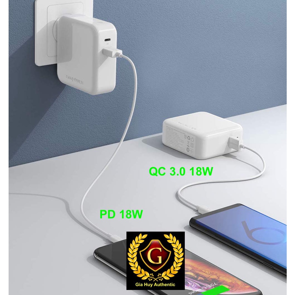 Pin sạc dự phòng KIÊM Củ sạc tường RAVPOWER RP-PB101 2-in-1 5000mAh PD 3.0 18W & QC 3.0 18W