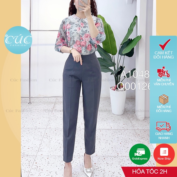 Áo sơ mi nữ Cúc Fashion sơmi kiểu ngắn tay lỡ họa tiết cao cấp thời trang công sở hoa cổ ren trắng be xanh đẹp A1048