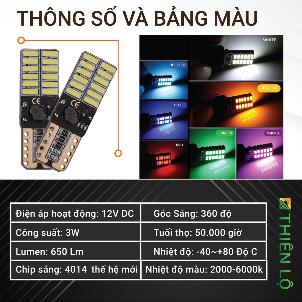 [NÂNG CẤP] 02 Đèn LED xi nhan T10 demi 24 SMD 4014 SMART IC của Thiên Lộ cao cấp dành cho tô tô xe máy