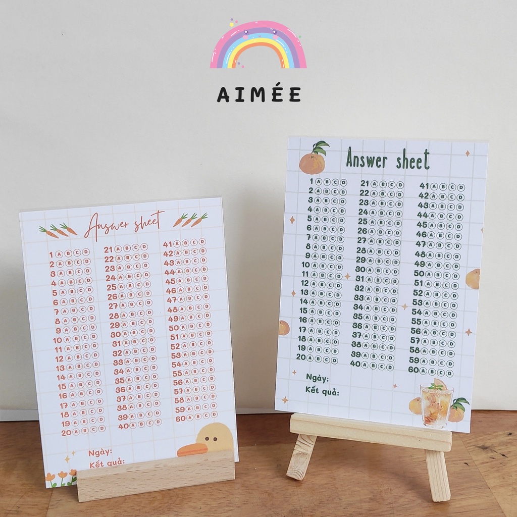 [Mã LIFE20KALL giảm 10% đơn 50K] Set 8 Phiếu Điền Trắc Nghiệm Mini Dễ Thương - Answer sheet A6 | Aimée