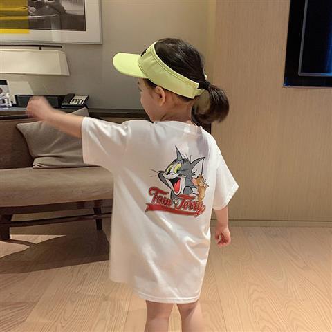 Đầm thun tay ngắn dáng rộng in họa tiết mèo và chuột dạ quang thời trang mùa hè dành cho bé gái