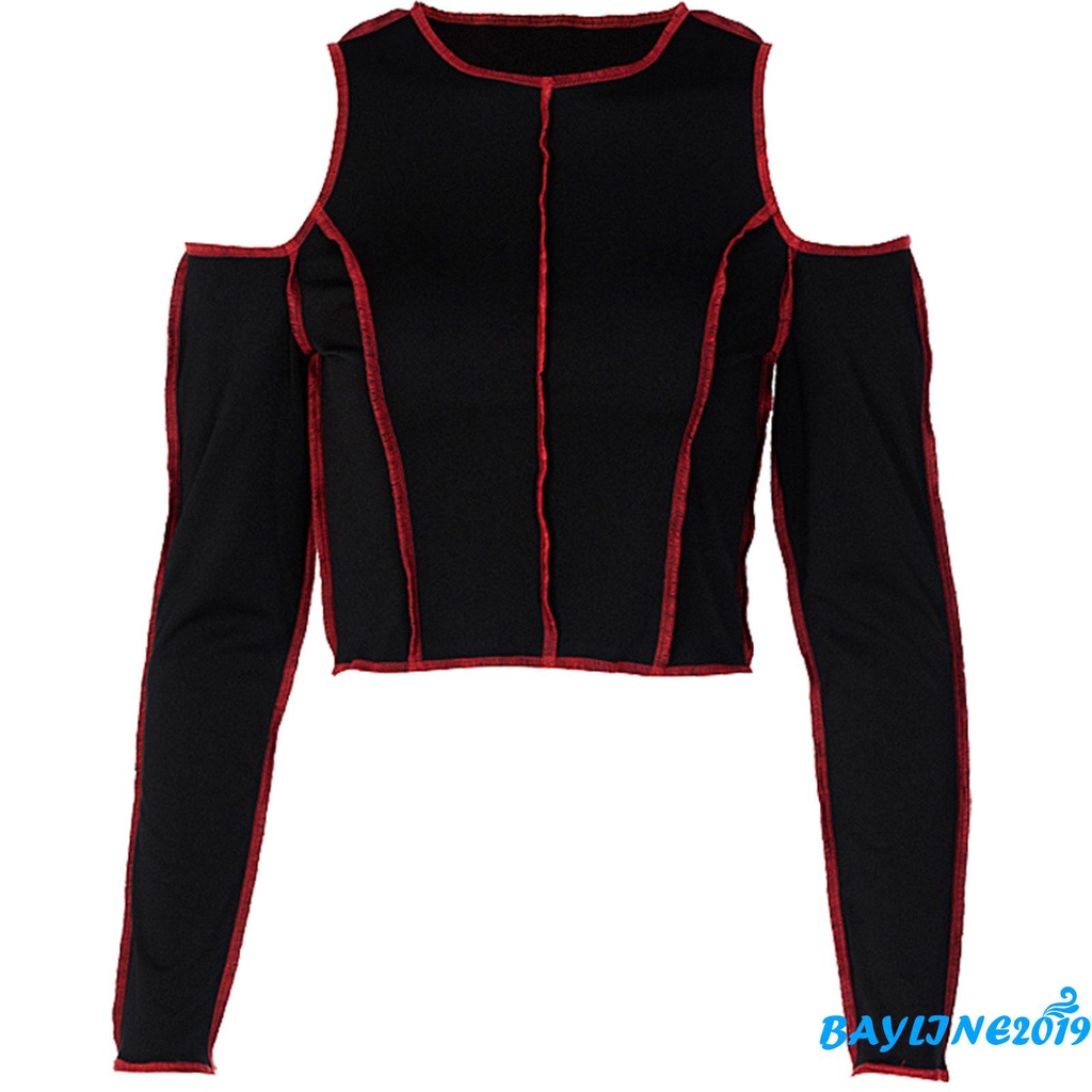 Áo Croptop Tay Dài Xẻ Vai Cổ Tròn Quyến Rũ Cho Nữ