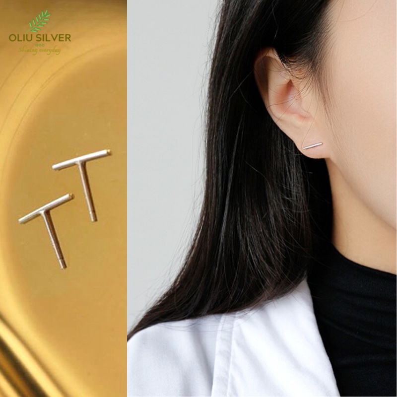 Bông Tai Bạc S925 Chữ T Trẻ Trung Cá Tính | Khuyên Tai Nữ Trang Sức Bạc Thời Trang