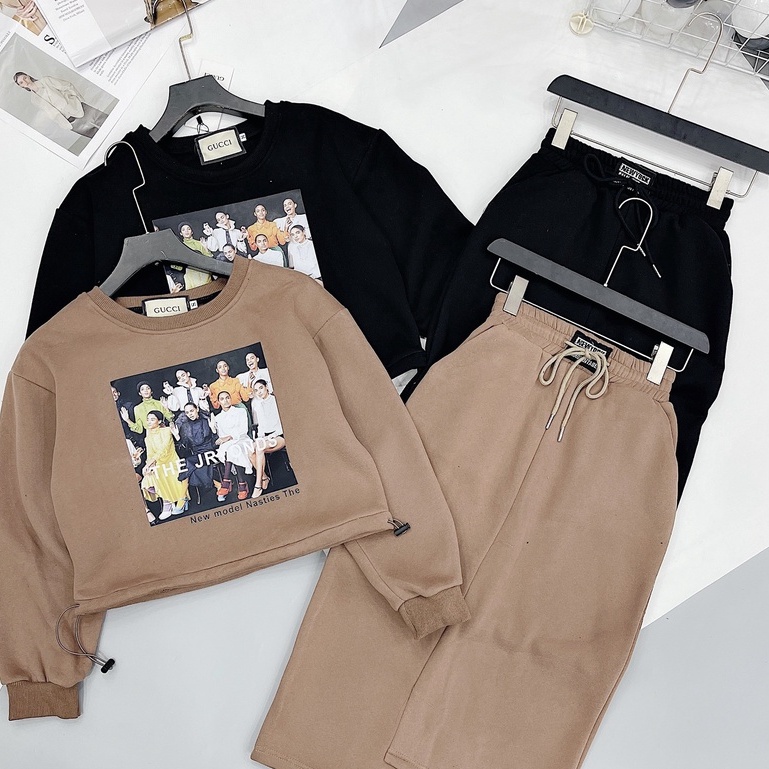 Set nỉ trang phục nữ đồ nữ cá tính set váy nữ đi chơi váy sooc qua gối nỉ dài tay croptop hotren cực xinh | BigBuy360 - bigbuy360.vn