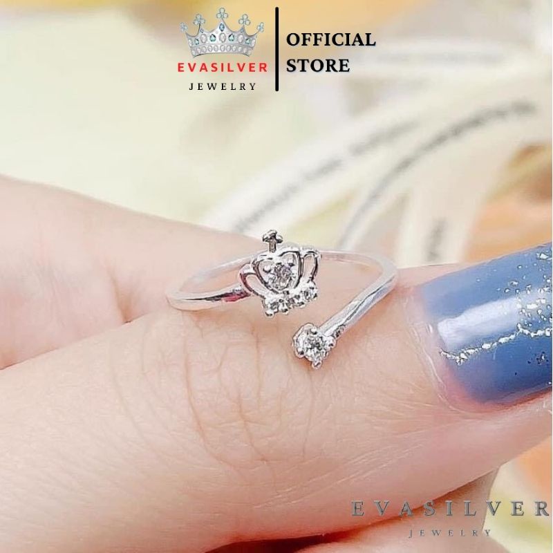 Nhẫn bạc vương miện hở Evasilver, Nhẫn Free size chuẩn bạc ta xinh xắn