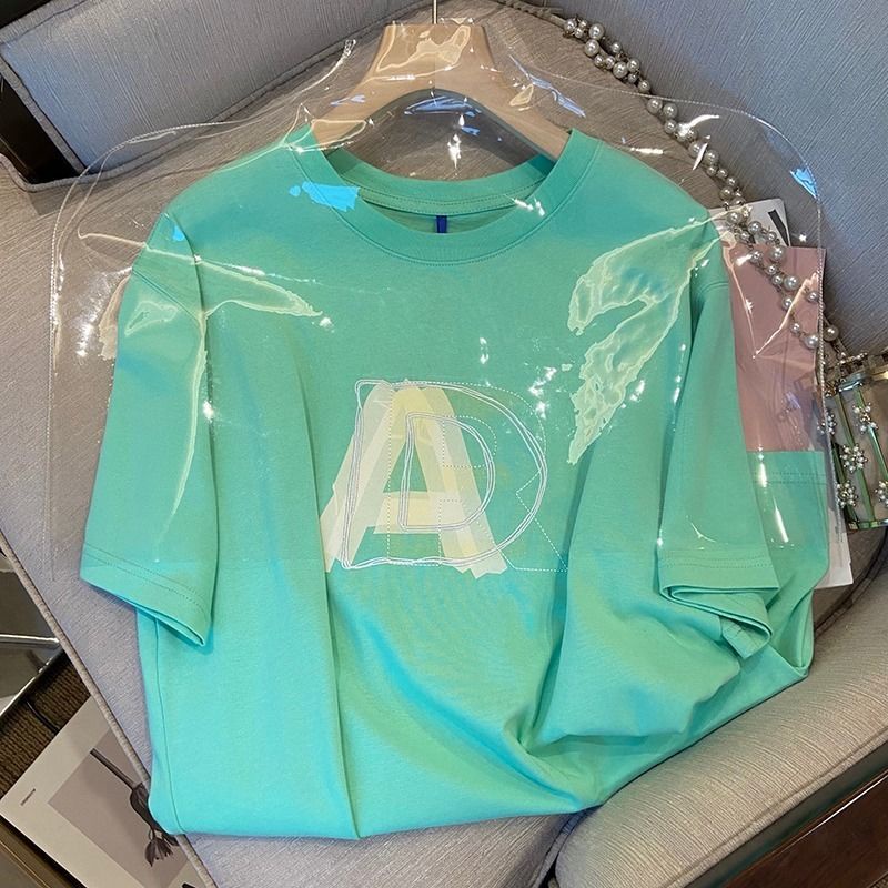 Áo Thun Tay Ngắn Dáng Rộng Màu Xanh Lá Thời Trang Mùa Hè Mới Phong Cách Hàn Quốc Cho Nữ