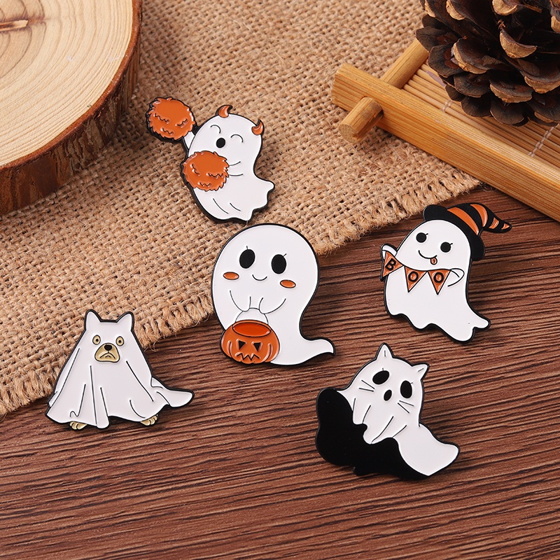 Set 5 ghim cài áo Qihe Jewelry hình quả bí ngô chủ đề Halloween dễ thương