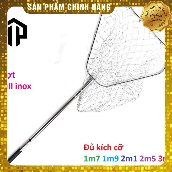 [Giảm giá sập sàn] Vợt Vớt Cá Inox 1m7 Đến 3m Dạng Vuông Đồ Câu ALÂM Vợt Xúc Cá Inox