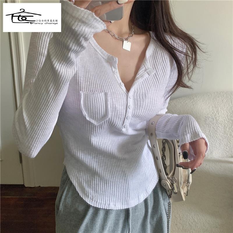 Áo Thun Dệt Kim Vải Lụa Mỏng Cổ Chữ v Thời Trang Mùa Hè Dành Cho Nữ