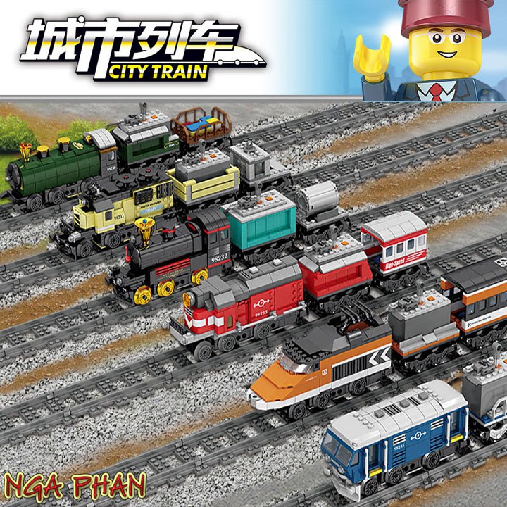 Tàu Hỏa Vàng 376 Chi Tiết Chạy Pin Cực Đẹp City Lego Kazi Đồ Chơi Xếp Hình Lắp Ráp